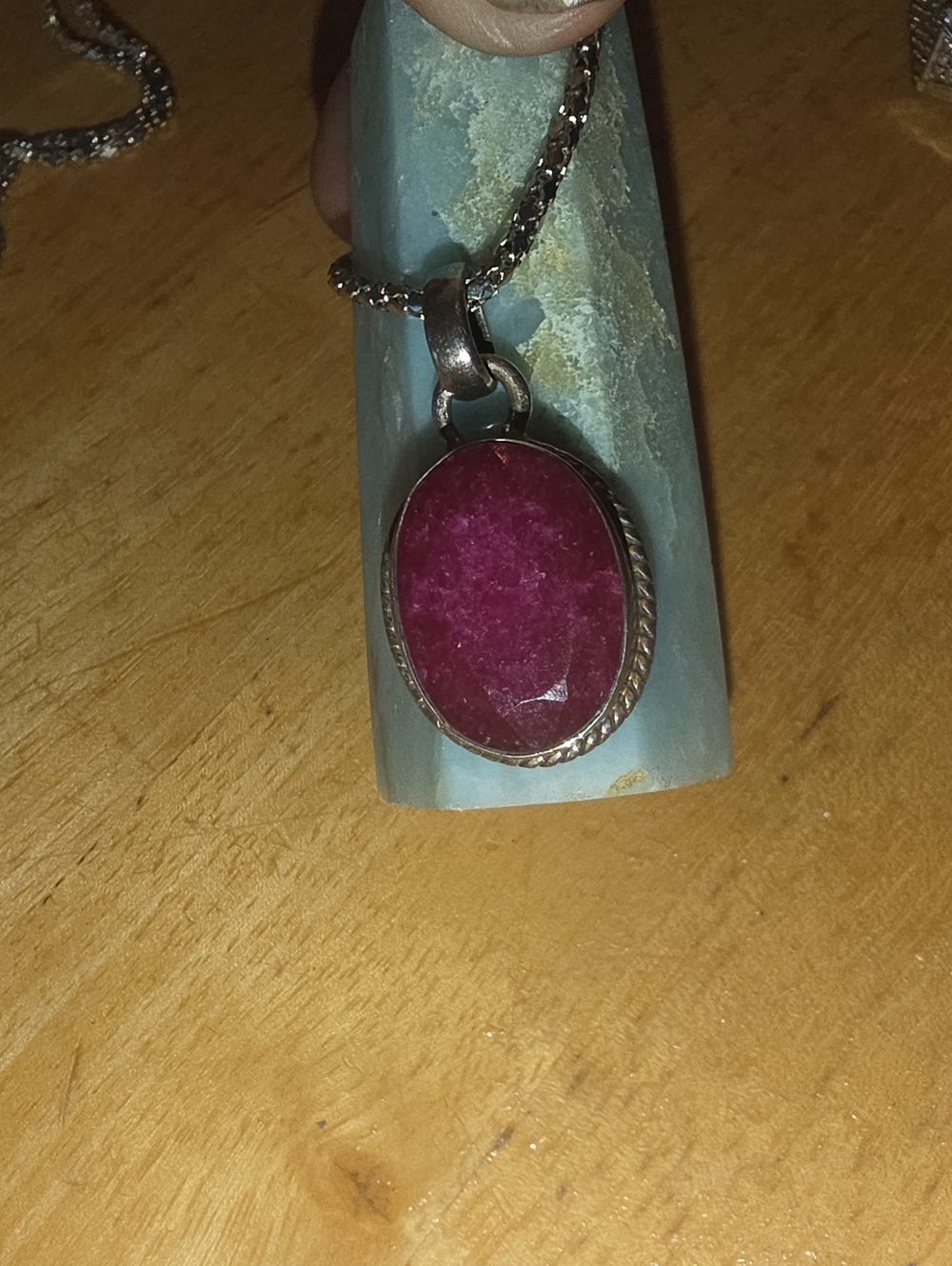 Natural Ruby  Pendant Necklace in 925 Sterling Silver, Rose Cut Oval Magenta